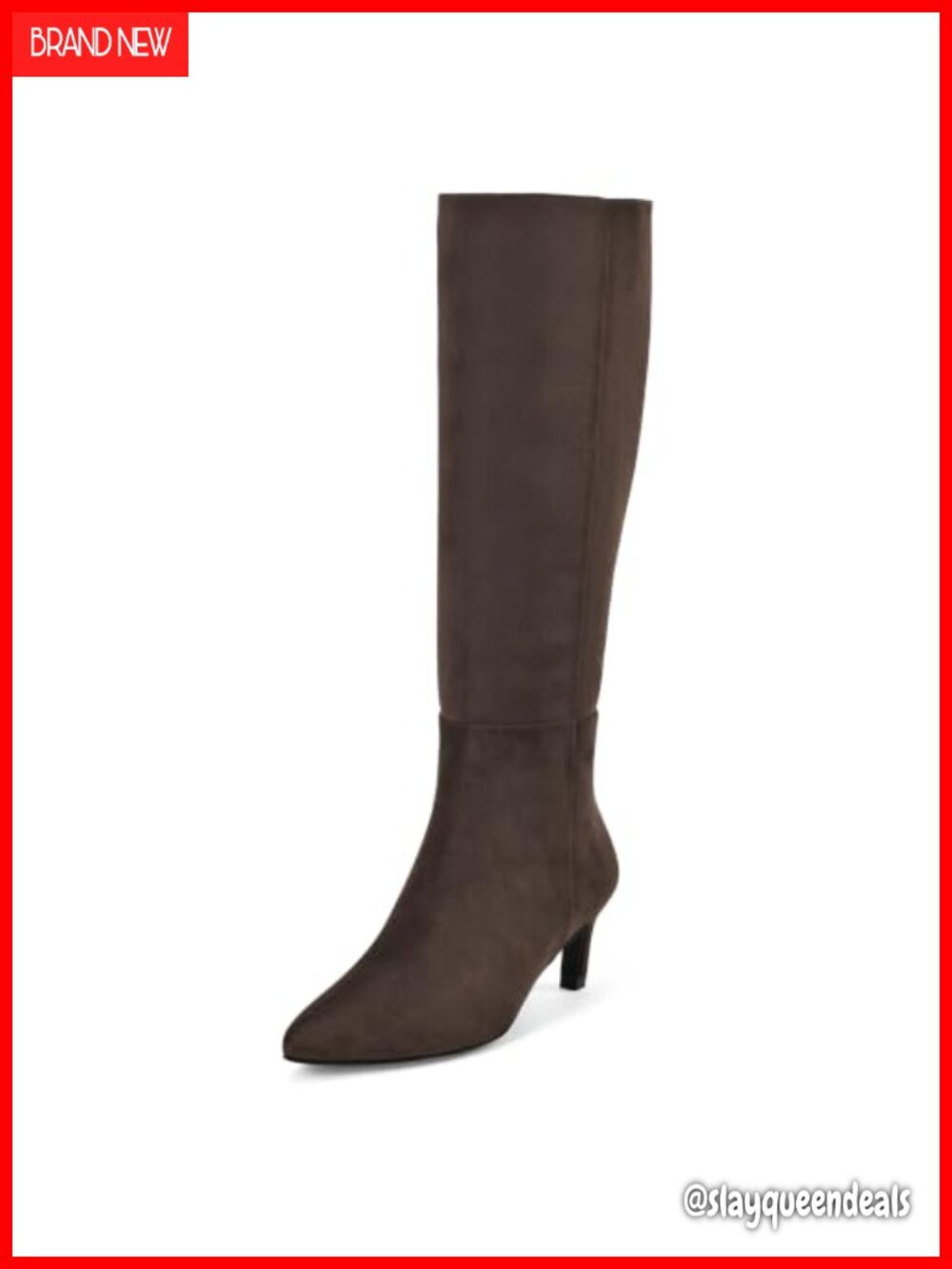 Women's Knee High Boots Faux Suede Kitten Heel Pointed Toe Tall Zip Boots